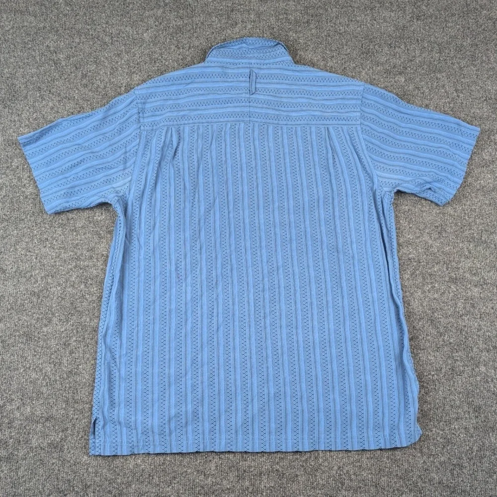 The North Face Mens Blue Textured Stripe Short Sleeve Button Up‎ Shirt AH6T L